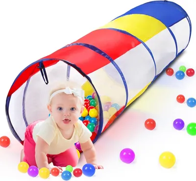 Produktbild von Kindertunnel, 180cm Kinderspieltunnel, Kinderkrabbeltunnel mit atmungsaktivem Netzfenster, Pop-up-Design, mit Tragetasche