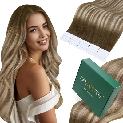 Produktbild von Easyouth Balayage Tape Extensions Echthaar Braun Tape in Haarverlangerung Remy Tape in Haar Extension Dunkelbraun Mix Aschbraun und Mittelblond 3/8/22 16Zoll 50G 20Pcs #3/8/22 – Größe 40 cm, 1-10 #3/8