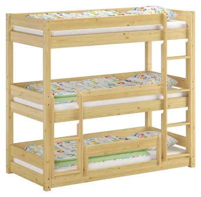 Produktbild von Dreier-Etagenbett für Erwachsene Stockbett für drei Personen 90x200 Kiefer Massivholz V-60.03-09Rollrost inkl.