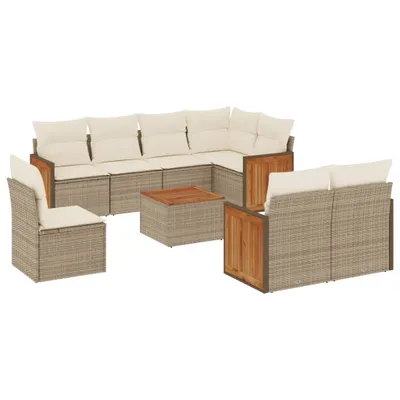 Produktbild von vidaXL 9-tlg. Garten-Sofagarnitur mit Kissen Beige Poly Rattan