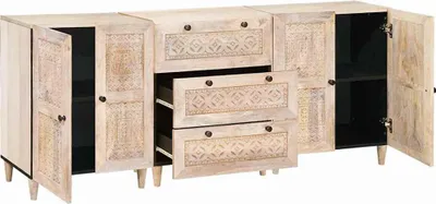 Produktbild von vidaXL Sideboard 3 pcs Weiß 180 x 33,5 x 75 cm massives Mangoholz
