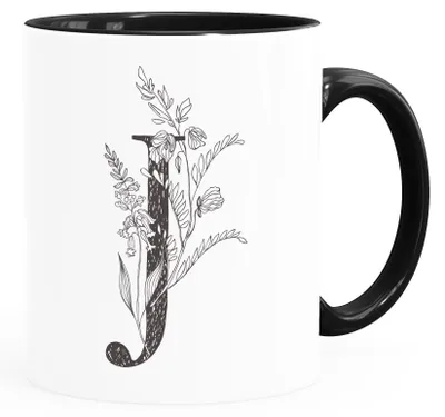 Produktbild von Kaffeetasse Monogramm Initiale Geschenk-Motiv Tasse personalisierte Namenstasse personalisierte Geschenke SpecialMe® J Inner-Schwarz Keramik-Tasse