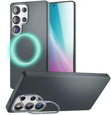 Immagine prodotto di Custodia rigida magnetica NALIA per Samsung Galaxy S25 Ultra – Supporto pieghevole per fotocamera – OVERLAND (opaca e compatibile con MagSafe) – Marchio di Berlino – Nero titanio
