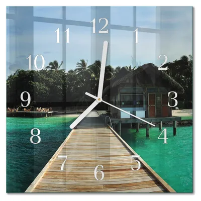 Produktbild von Tulup Glasuhr Wanduhr Küchenuhr Echt-Glas 30x30 cm Modern Dekorativ Geräuschlos Weiße Zeiger - Seepalmen