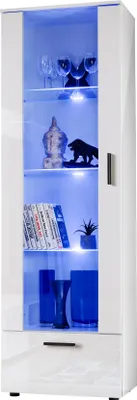 Obrázek produktu pro Extreme Furniture T40 Vitrína | Skleněná Vitrína Do Obývacího Pokoje Se 3 Skleněnými Policemi A 2 Dveřmi Bílý Korpus A Bílé Přední Části