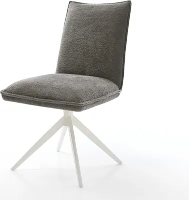 Produktbild von DELIFE Drehstuhl Lelio-Flex Bouclé Soft Schlamm Kreuzgestell breit Weiß 360° drehbar Wippfunktion Taschenfederkern