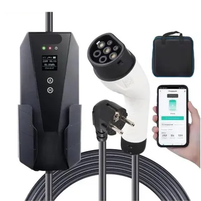 Image de Chargeur de véhicule électrique - Câble de charge - Câble de charge pour véhicule - Monophasé - 3,7 kW - Avec écran LCD - Contrôle via application - 8,6 mètres - Type 2