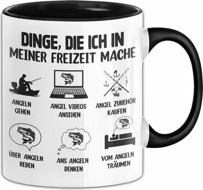 Produktbild von Dinge Die Ich In Meiner Freizeit Mache Angeln Tasse Geschenk Für Angler (Schwarz)