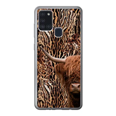 Produktbild von MuchoWow® Handyhülle Schutzhülle Hülle für Samsung Galaxy A21s Schottischer Highlander - Kuh - Pantherdruck Silikon Softcase Handy Hülle - Hartschale