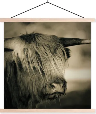 Produktbild von MuchoWow® Textilposter Schottisches Hochlandrind - Tiere - Haare 60x60 cm mit holzfarbenen Rahmen - Wanddekoration