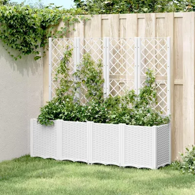 Immagine prodotto di Vaso per fiori - Vaso per piante - Vaso da giardino - Vaso a graticcio - Vaso da balcone - Bianco effetto rattan - Polipropilene resistente
