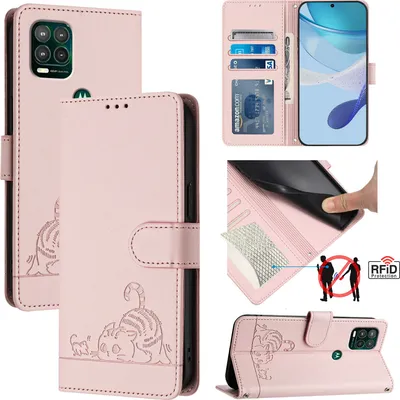 Produktbild von Leder Hülle für Motorola Moto G Stylus 5G (2021) Süße Katze Flip Case Brieftasche Schutzhülle mit Standfunktion Pink