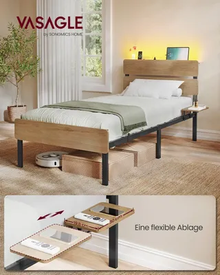 Obrázek produktu pro Rám postele pro dvojlůžko s osvětlením | Přírodní hnědá barva | 97 x 215 x 100,3 cm