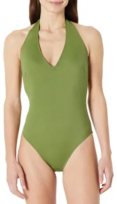 Productafbeelding van A. Essentials, dames, badpak met halterneck, olijfgroen, maat 36