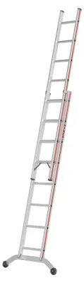 Zdjęcie produktu dla Drabina rozkładana Hymer, dwuczęściowa, 2 x 8 szczebli, długość 2,40 / 4,09 m, zasięg 4,92 m, waga 9,2 kg