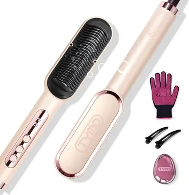Obrázok produktu pre Tymo -Ring plus Ionic Hair Straightening Comb - Žehlička na vlasy s narovnávacím kefou -Nano -Titanium coating rovnomerné teplo, 9 nastavení teploty LCD displej, zlatá