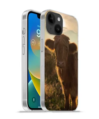 Produktbild von MuchoWow® Handyhülle Schutzhülle Hülle für Apple iPhone 14 - Softcase Schottischer Highlander - Sonnenuntergang - Gras Silikon Softcase Handy Hülle - Mobiltelefonhülle