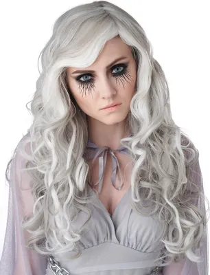 Produktbild von Geister-Perücke mit Wellen langhaarig Damen-Accessoire für Halloween weiss-grau
