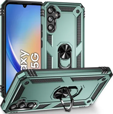 Image de Étui pour Samsung Galaxy A34 étui de protection militaire double couche avec support d'anneau et support vert