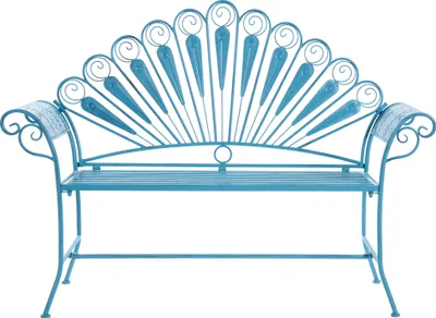 Produktbild von BELIANI Gartenbank Blau Eisen Antik-Optik Pfauen-Design Romantischer Französischer Stil Klappbar Garten Outdoor Terrasse Sitzbank mit Armlehnen