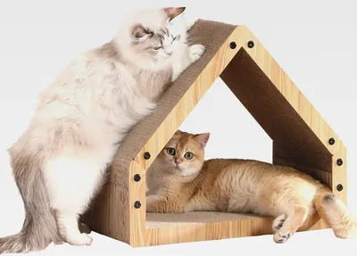 Produktbild von Kratzbrett Katzen, Extralange 42 cm Hausform Kratzpappe für Katzen, Cat Scratching Board aus widerstandsfähig Wellpapier, Groß