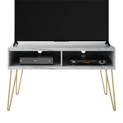 Produktbild von TV-Ständer mit 2 Fächern aus weißem Marmor MDF