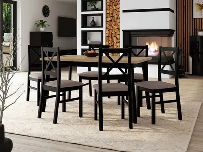 Obrázok produktu pre Rozkladací jedálenský stôl 140 cm so 6 stoličkami ADELBITE 3 - dub artisan / čierny / hnedý 1