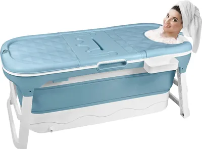 Produktbild von Famanu Faltbare Badewanne XL – Tragbare Badewanne mit abnehmbarem Deckel und Massagerollen – Ideal für kleine Badezimmer