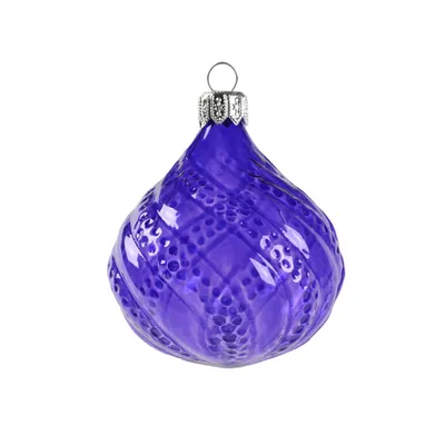 A single purple glass Christmas ornament with a textured pattern.