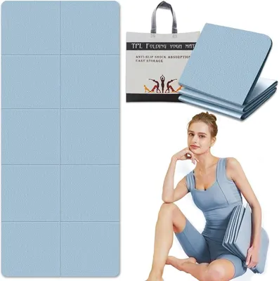 Image de Tapis de yoga de voyage pliable 183 x 61 cm - tapis de yoga antidérapant avec sac - épaisseur 6 mm - tapis de sport fitness pilates yoga mat - tapis de gymnastique - yoga antidérapant