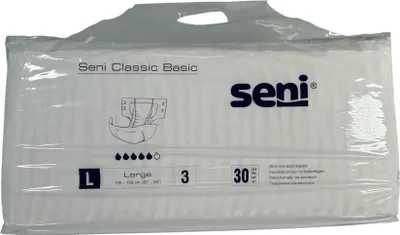 Produktbild von Seni CLASSIC BASIC L Inkontinenzhosen, Hüfte 100-150 cm (1 Karton: 4 x 30 Stück)>>>>