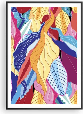 Produktbild von Gerahmtes Poster - Schwarzer Rahmen - Muster Blätter bunt - 70x100 cm - Wand Bild - Wanddeko - Wandbilder - Kunstposter - Wandposter - Bilderrahmen - Bilder - Kunstdruck - Wandbild - P2BPA70x100-4269