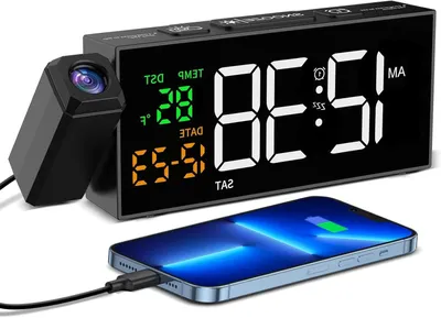 Produktbild von Projektionswecker – Digitale Uhr – Zeitprojektion – 350° schwenkbar – 5 Helligkeitsstufen – Schwarz