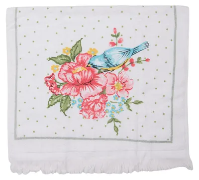 Produktbild von Clayre & Eef Gästehandtuch 40x66 cm Weiß Rosa Baumwolle Blumen