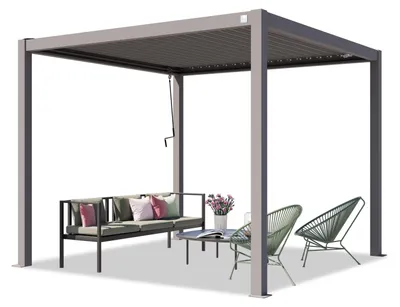 Produktbild von PRIMEYARD Pergola 3x3 m Aluminium-Pfosten mit Lamellendach aus Stahl graue Terrassenüberdachung