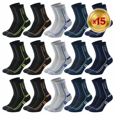 Obrázek produktu pro 15 párů vysokých sportovních ponožek STYL-3, velikost 40–44