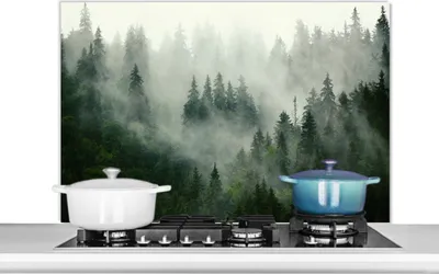 Produktbild von KitchenYeah®  Spritzschutz Küche - Küchenrückwand - Wandschutz für Herd und Spüle - Wald - Nebel - Bäume - Natur 100x65 - Alu-Dibond (Alternative zum Spritzschutz aus Glas) - Hitzebeständig - Herdspri