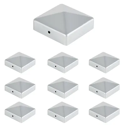 Produktbild von Fiqops 10x Pfostenkappe Zaunkappe Zaunpfahlkappen Abdeckkappe Zaunpfosten Silber 91mm