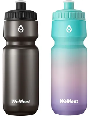 Productafbeelding van Fietspoppen van 700 ml, BPA-vrij, lekvrij, met volumeaanduiding, 2 stuks, zwart, groen, roze, paars