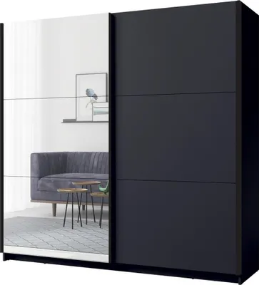 Image de Armoire ARSALA 150 cm gris graphite avec miroir – 2 portes coulissantes