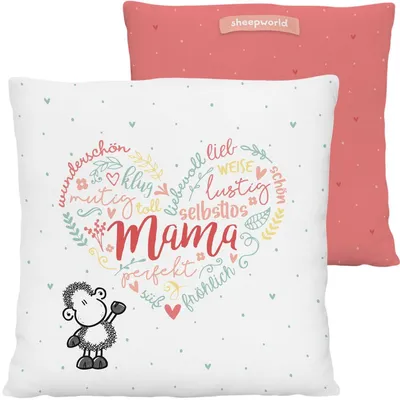 Produktbild von Sheepworld Plüschkissen 'Mama Herz' Wendemotiv für Mama, recyceltes Polyester, 25x25x12 cm
