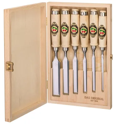 Obrázek produktu pro Kirschen Stechbeitelsatz 6-teilig, Schnitzwerkzeug + Holzbox, Breite: 6 - 26 mm