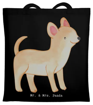 Produktbild von Mr. & Mrs. Panda Tote Bag Chihuahua Moment - Schwarz - Geschenk, Laptoptasche, Jutebeutel, Shopping Tasche, Unitasche, Schultasche