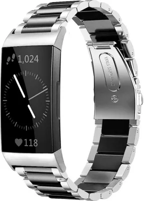 Produktbild von Strap-it Fitbit Charge 3 Gliederarmband (Silber / Schwarz)