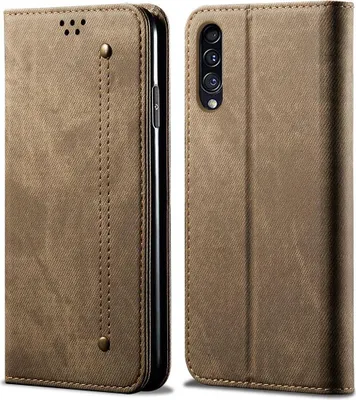 Produktbild von Galaxy A50 Hülle, LaimTop Denim Leder Brieftasche Magnetverschluss Flip Bookstyle Schutzhülle mit Standfunktion für Samsung Galaxy A50 / A50S / A30S Khaki