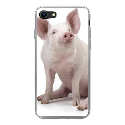 Produktbild von MuchoWow® Handyhülle Schutzhülle Hülle für iPhone SE 2020 Schwein - Bauernhoftiere - Weiß Silikon Softcase Handy Hülle - Kartenbesitzer