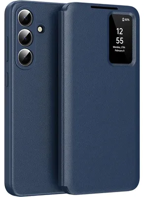 Produktbild von Leder Flip Case für Samsung Galaxy A57, Smart View Fenster Handyhülle mit Kartenfach Blau