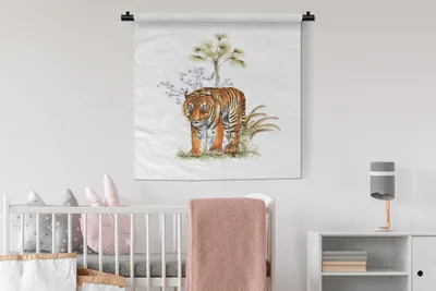 Produktbild von MuchoWow® Wandteppich Wandbehang Tiger - Pflanzen - Bild 90x90 cm Tapisserie Dekoration Wandtuch - Wandaufhänger