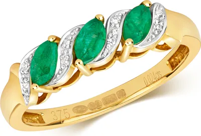 Produktbild von Raffinierter 9 Karat (375) Gold Trilogie Damen - Diamant Ring Brillant-Schliff GH - SI mit Smaragd, 54 (17.2); TRS28799RSN