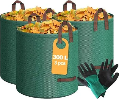 Produktbild von 3x 300l robuste Gartensack, wiederverwendbar, für Rasenmähen, Gartenarbeit